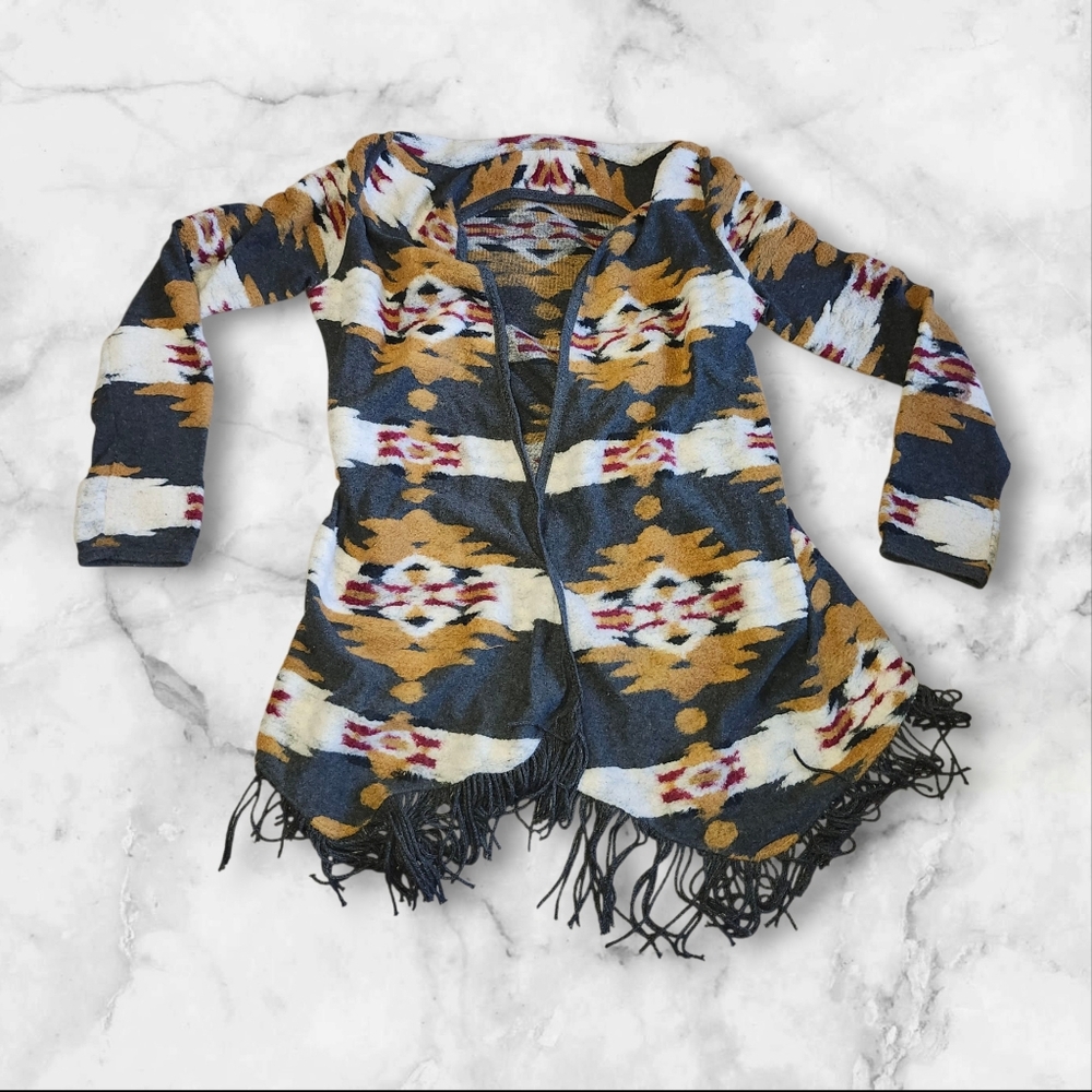 Lucky Brand Aztec Western Fringe Cardigan